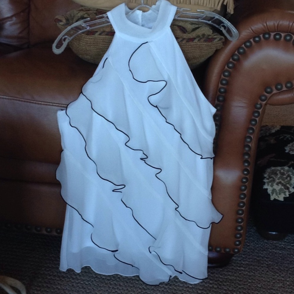 Ruffled White Top with Black Accents